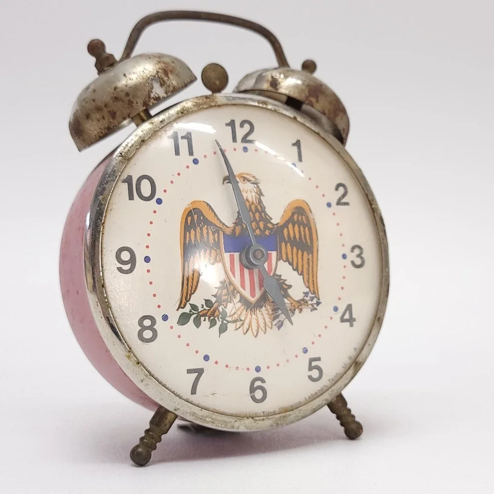 Robert Shawn Lux ALARM Clock American Eagle Americana 2 Bell Red NOT WORKING